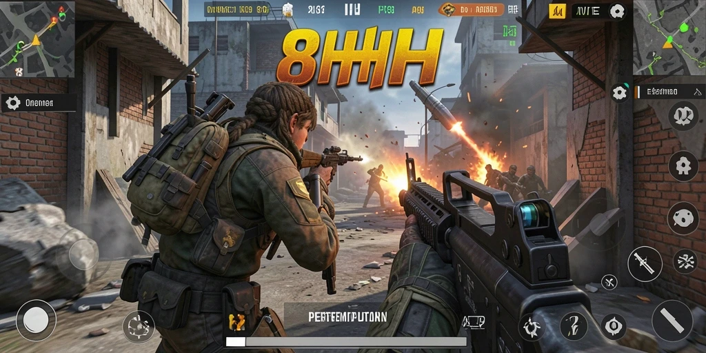 Gameplay 8HHH yang seru dan dinamis dalam pertempuran FPS.