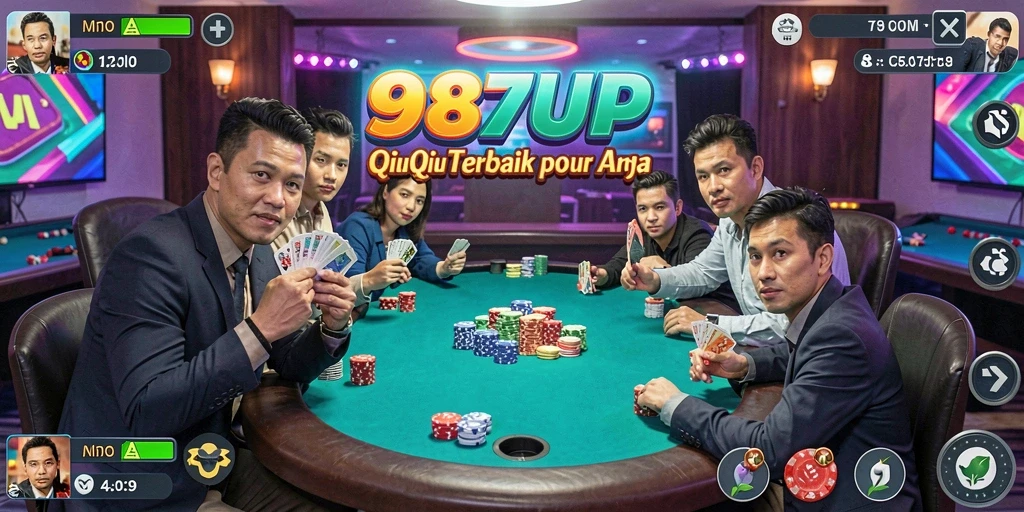 Tampilan gameplay seru di 987UP, menampilkan kartu QiuQiu yang menarik.
