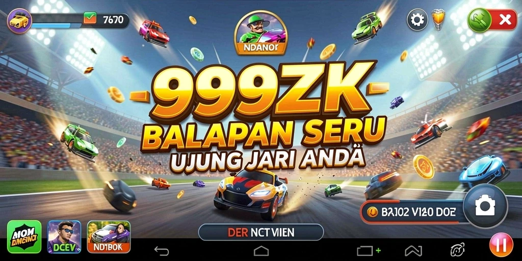 Gameplay Racing di 999ZK dengan mobil balap berkecepatan tinggi.