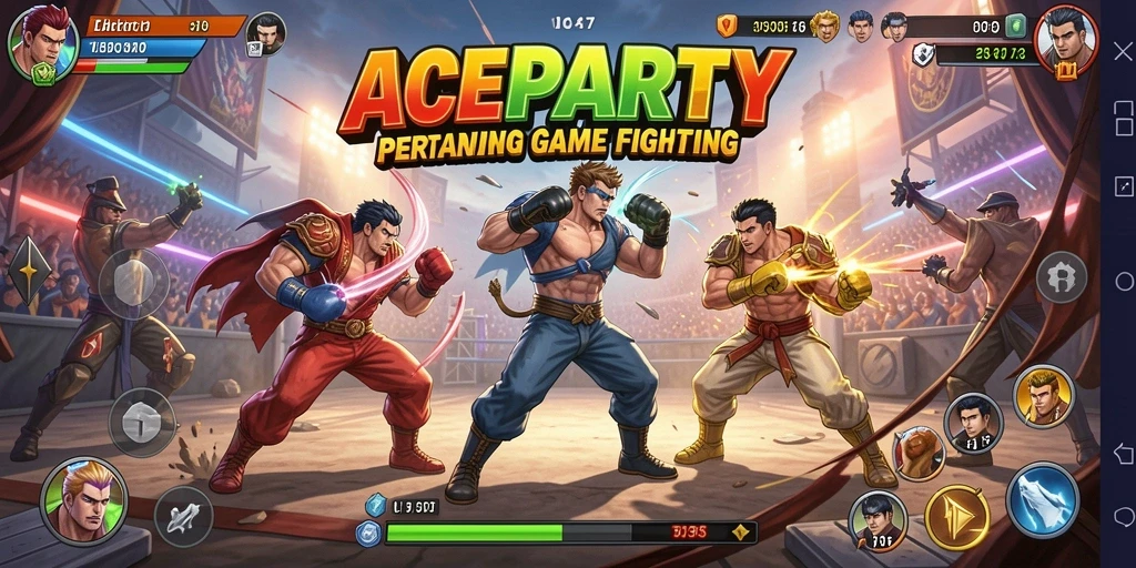 Tangkapan layar utama ACEPARTY menampilkan pertarungan seru dan aksi yang mendebarkan.