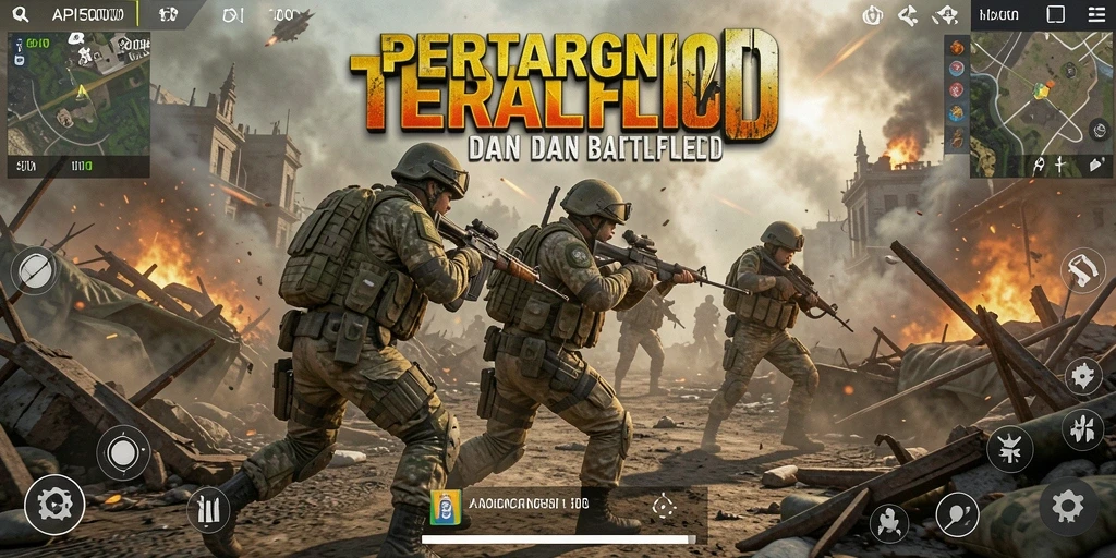 Screenshot menunjukkan aksi pertempuran intens dalam game Battle Royale.