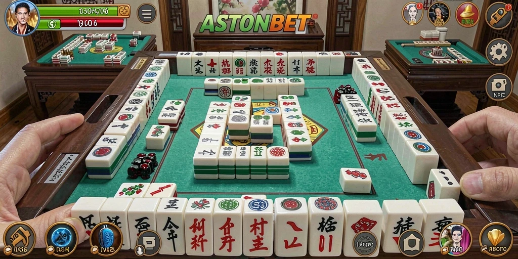 Screenshot utama ASTONBET menampilkan gameplay Mahjong yang dinamis.