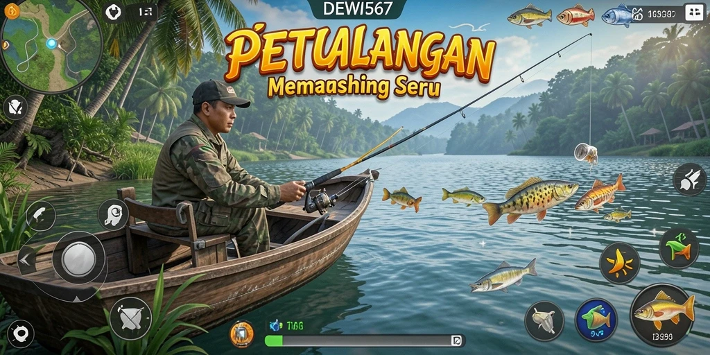 Tampilan gameplay menarik DEWI567 saat menangkap ikan besar.