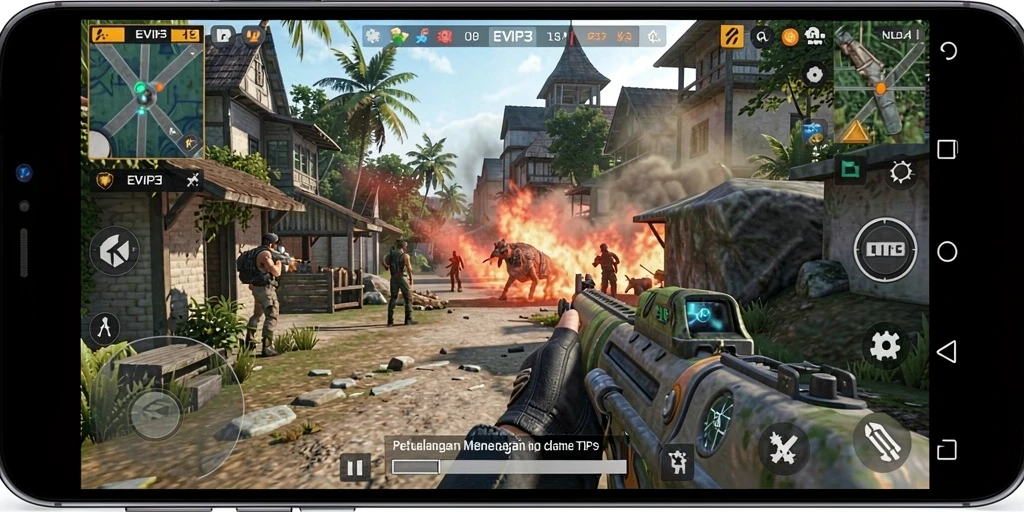 Screenshot gameplay menampilkan aksi seru dalam EVIP3 TPS.