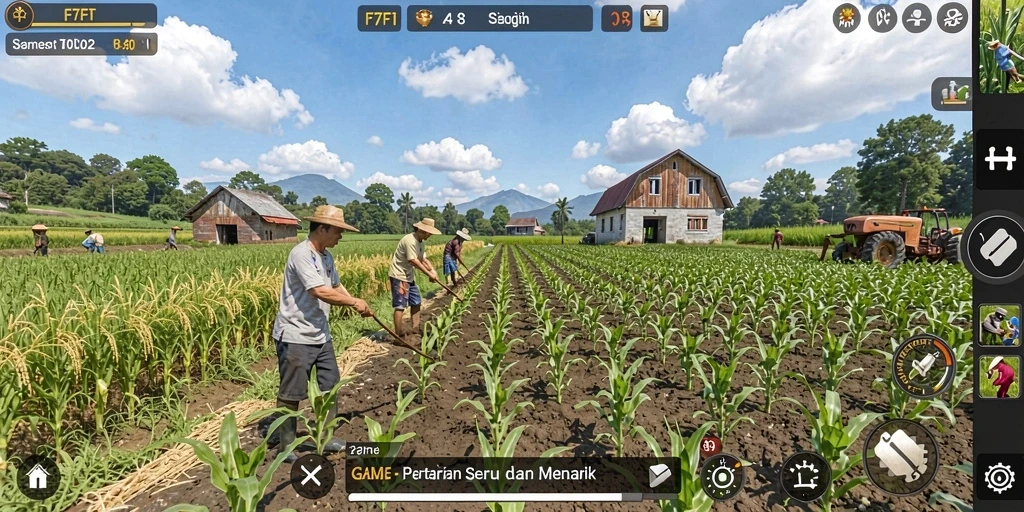 Tangkapan layar gameplay F7F7 saat merawat tanaman di ladang.