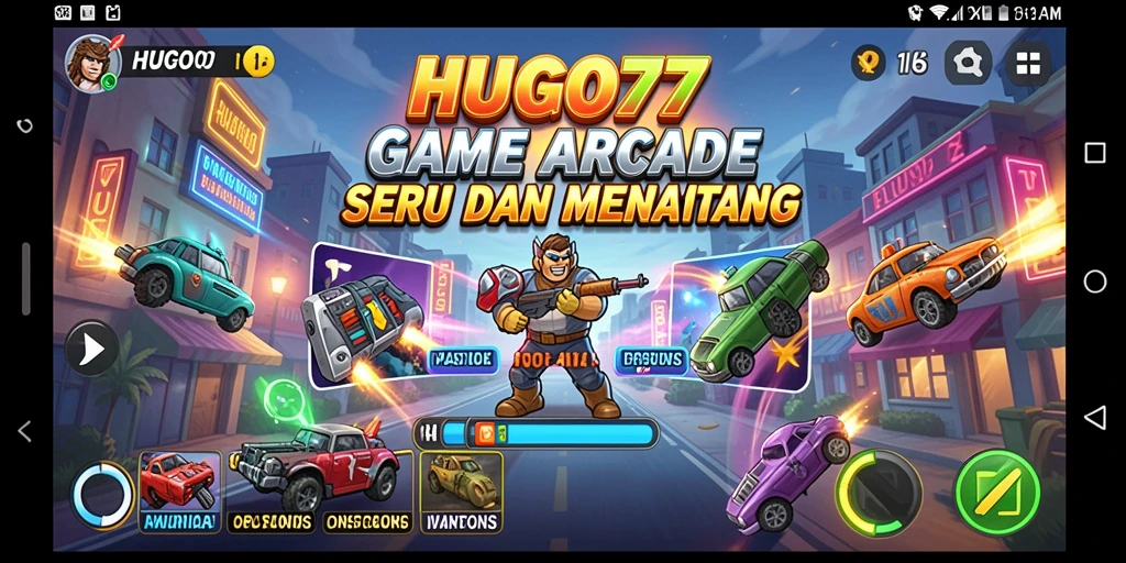 Tangkapan layar HUGO77 menampilkan gameplay arcade yang menarik.