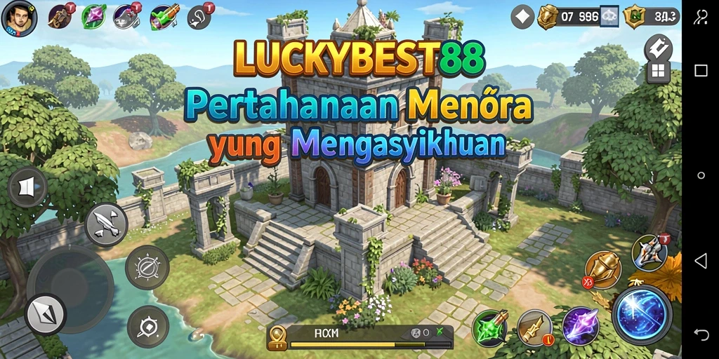 Screenshot gameplay LUCKYBEST88 menampilkan menara pertahanan yang strategis.