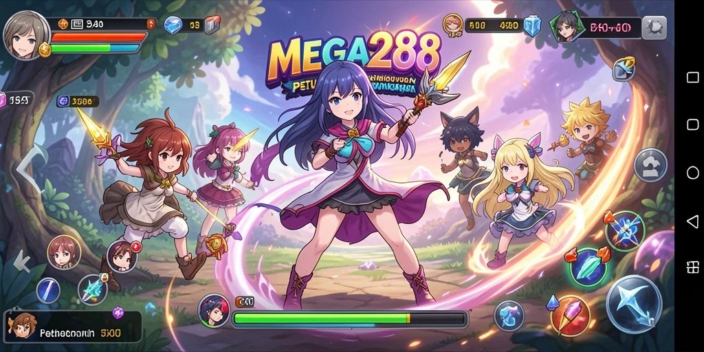 Gameplay MEGA288 dengan karakter anime yang menarik dan aksi seru.