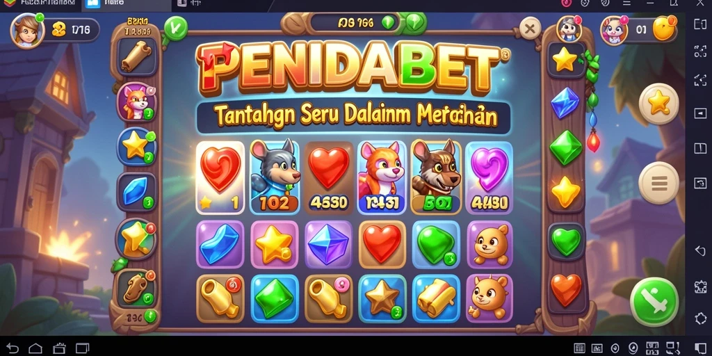 Tangkapan layar gameplay PENIDABET yang menunjukkan elemen-elemen warna-warni dalam Match-3.