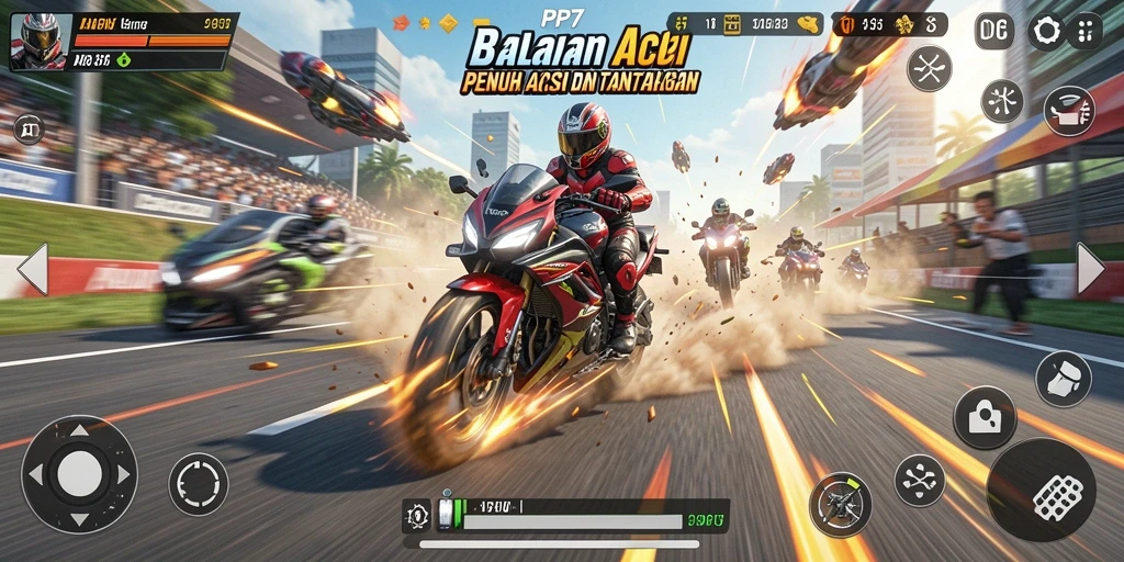 Gameplay PP7 yang mendebarkan di lintasan balapan motor.