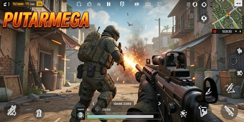 Gameplay PUTARMEGA dengan aksi pertempuran yang seru.