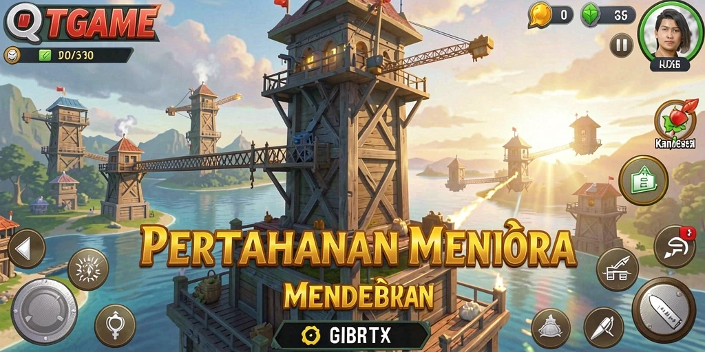 Tangkapan layar gameplay QTGAME menampilkan pertarungan epik Tower Defense.