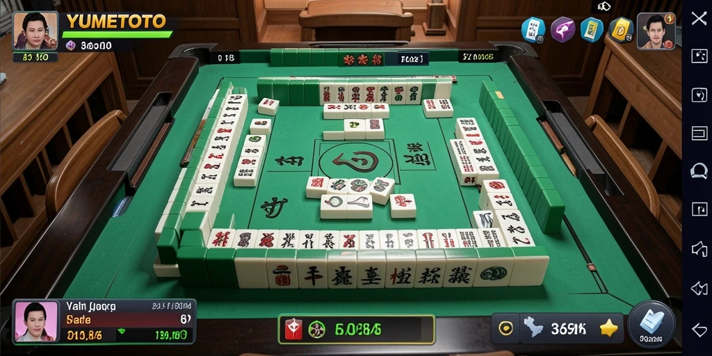 Tampilan gameplay seru YUMETOTO dengan ubin Mahjong yang berwarna-warni.